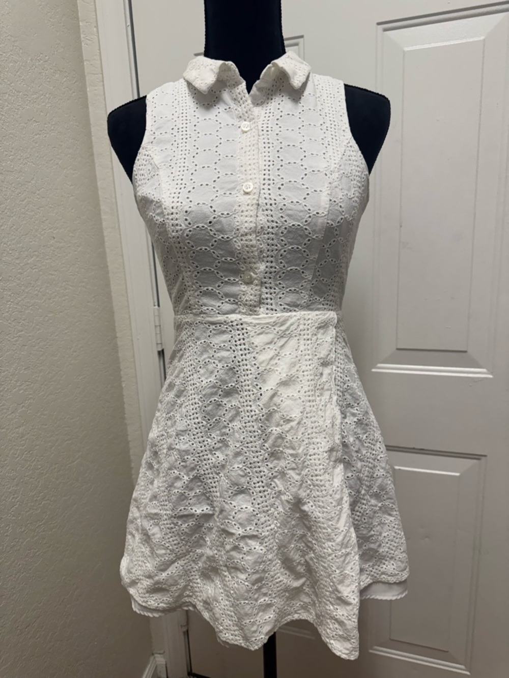 BCBGeneration White Eyelet Collared Mini Dress